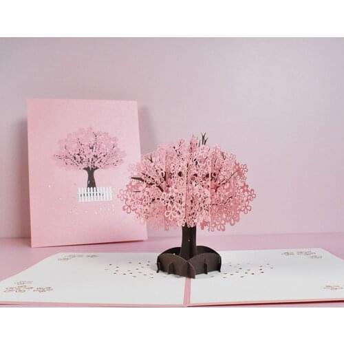 3D Up Card Valentine Day Card Birthday Card for Wife Romantic Cherry Blossom Card Love Letter 3D Greeting Wedding Card