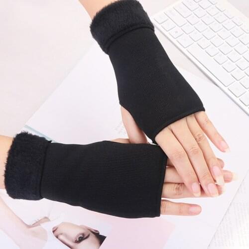 Winter Female Knit Acrylic Touch Screen Typing Mitten Autumn Women Plus Velvet Double Fingerless Writing Half Finger Glove