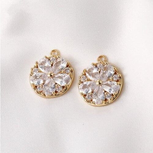 2PCS Round Zircon Flower Pendant Necklace Charms For Jewelry Making Supplies 14k Gold Plated DIY Brass High Quality Accessories
