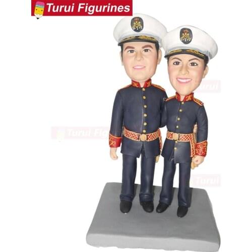 Police couple figurine Military couple people figurines professional scene sculpture design face sketch and sculpture
