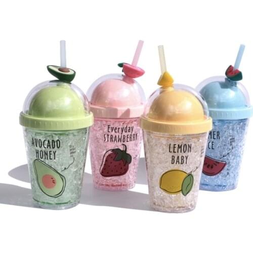 Portable Lovely Cartoon Mug Double Layer Cute Straw Cup Plastic Water Bottle Cool Summer Juice Milk Coffee Tea Drink Bottle