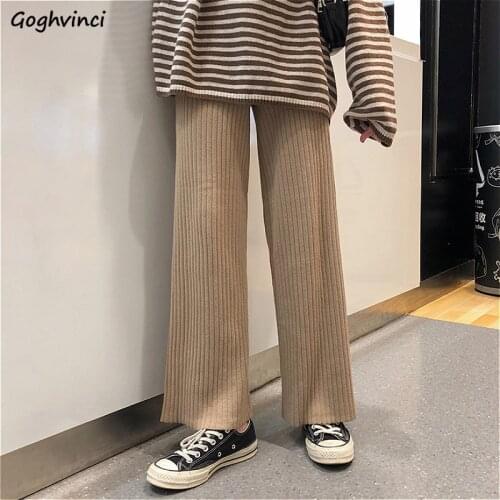 Casual Pants Women Knitted Wide Leg Autumn Chic Loose Drape Elegant All-match Warm Femme Stylish Korean Style Lace Up Ulzzang