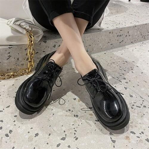 PXELENA 2021 Spring Hot Women Oxfords Plus Size 34-43 Lace Up Platform Chunky Heels Creepers Patent Leather Daily Office Shoes