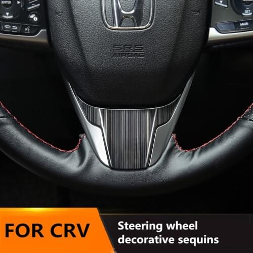 Drawing Titanium Black Interior Steering Wheel Decorative Sequins Stainless Steel Trim 1pcs for Honda CRV 2017 2018 2019