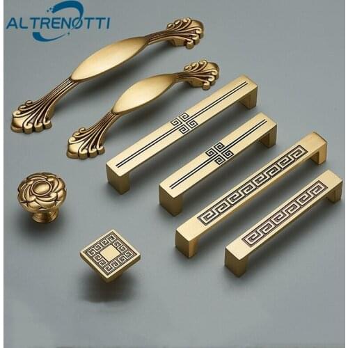 Cabinet Handle Brass Gold Furniture Vintage Closet Drawer Door Pull Luxury European Kitchen Cupboard Wardrobe Room Knob Hardware