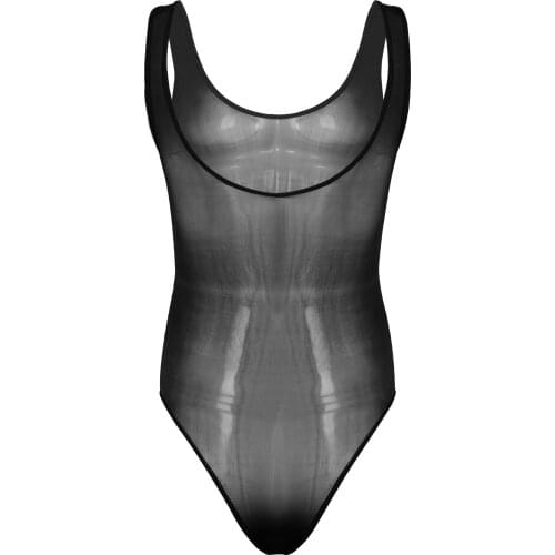 Sexy Men Glossy Bodysuit Exotic Lingerie Underwear Sleeveless Bulge Pouch Bodysuit One-piece Transparent Leotard Swimsuit