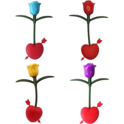 N58C Tea Infuser Rose Flower Filter Diffuser Loose Tea Silicone Strainer Bar Tool
