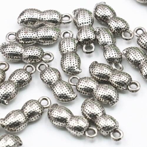 20PCS Wholesale Tibetan Silver-color Peanut Pendant Spacer Accessories Beads 12x21mm DIY Necklace Bracelet Hardware Craft A315