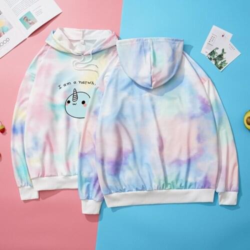 Tie Dye Women Cartoon Print Harakuju Hooded Sweatshirts 2021 Summer Plus Size Kawaii Pullover Hoodies Kawaii Couples Clothing