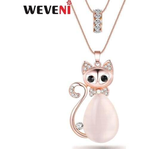 WEVENI Statement Stone Cat Eye Necklace Pendant Rhinestone Inlay Chain Choker Collar Jewelry For Women Fashion Girl Accessories