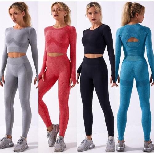 Yoga Suits Fitness Women Long Sleeve Shirt Mesh Seamless Leggings Sports Outfits Gym Wear Running Clothing Sportwear Sets,LF240