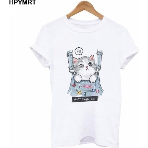 Summer New Tshirt Female Short Sleeve Kawaii Cat Print Clothing Womens T-Shirt Harajuku Cute Graphic Clothing T shirt Tops Tee