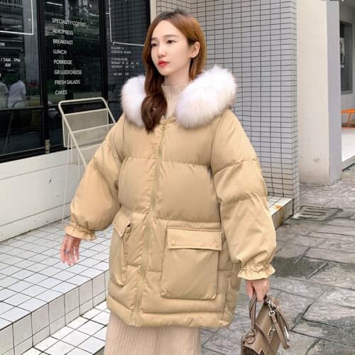 2021 New Cotton Coat Woman Winter Jacket Warm Thicken Cotton Jacket Parkas Women Big Fur Collar Hooded Down Cotton Coats Outwear