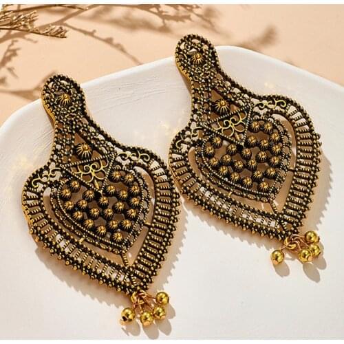 Vintage Women Big Hollow Bell Dangle Stud Earrings Party Engagement Jewelry Luxury Vintage Bohemian Jewelry Accessory Gift