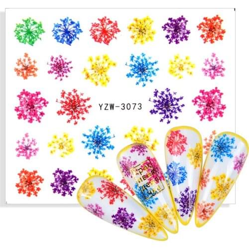 1 Sheet Dried Flower Nails 3D Nail Water Transfer Stickers Decals Florals Watermark Manicure Salon Tattoos DIY Nail Art Tool
