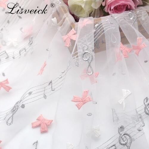 1meter 135cm Defect Special bow Note Floral Pattern Net Embroidery Lace Fabric of DIY Webbing Dress Cloth Materials