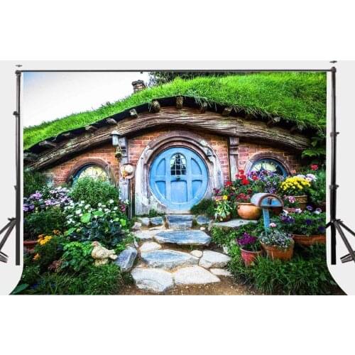 150x220cm Hobbit Cave Backdrop Green Grass Beautiful Garden Stone Steps Road Photography Background