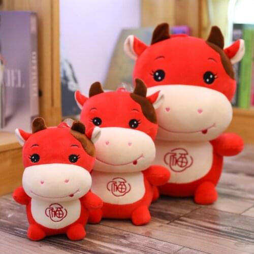 20-40cm Chinese New Year Cow 2021 Zodiac Ox Red Cattle Plush Toy Mascot Soft Stuffed Plush Toy Animals Doll