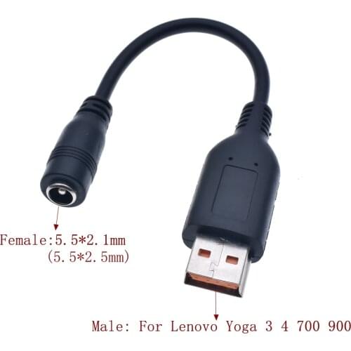 5.5*2.5mm 5.5x2.1mm Round Jack To USB Square Converter Dc Plug Power Adapter Cable Cord for Lenovo Yoga 700 900 Yoga 3 4 Pro