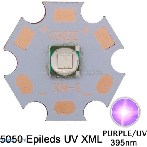 5pcs/lot! Epileds 5050 8W UV 395NM - 400NM High Power LED Emitter Beads XM-L XML T6 16mm 20mm Full Copper PCB DC 3.4-3.8V 2500mA