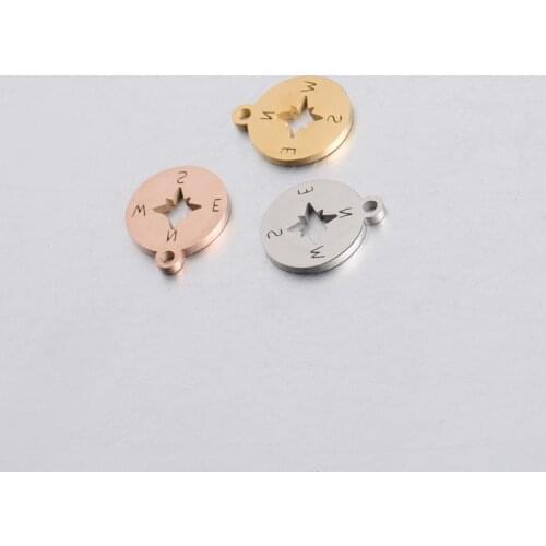 5pcs Stainless Steel Compass Charms Gold Necklace Pendant Bracelet Making for DIY Jewelry Findings Handmade Supplies Wholesale