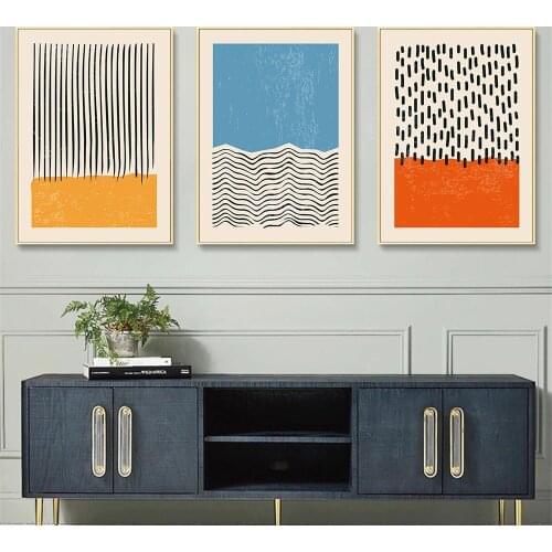 Abstract Line Stripes Canvas Painting Minimalist Print Yellow Blue Red Wall Art Poster Gallery Wall Pictures Living Room Decor