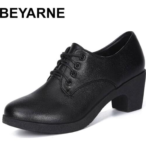 BEYARNE Women chunky Heel Pumps Square Heel lace up round Toe casual shoes work Party Dancing Ladies Dress Shoes
