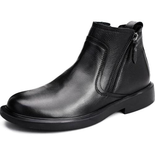 Chelsea Boots Mens Zipper Plus Velvet Warm military boots cowboy boots mens High Quality Genuine Leather cowhide cashmere