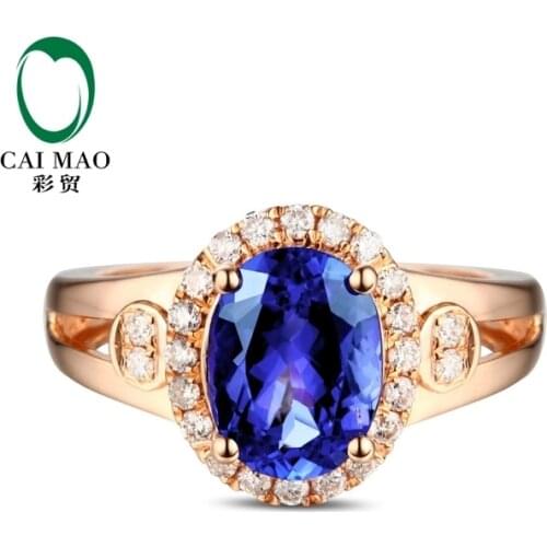 CaiMao 18KT/750 Rose Gold 2.16 ct Natural IF Blue Tanzanite AAA 0.19 ct Full Cut Diamond Engagement Gemstone Ring Jewelry