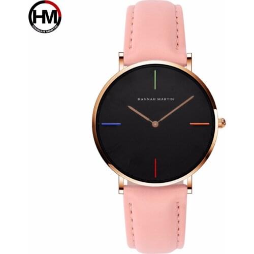 HANNAH MARTIN Luxury Womens Quartz Wristwatches Lovely Pink Leather Ladies Watch Waterproof Reloj Mujer Clock Free Gift Boxes