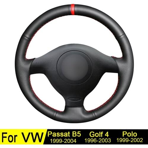 Steering Wheel Cover For Volkswagen VW Golf 4 Passat B5 2003-1998 Seat Leon 2004-1999 Polo 2002-1999 Black Genuine Leather