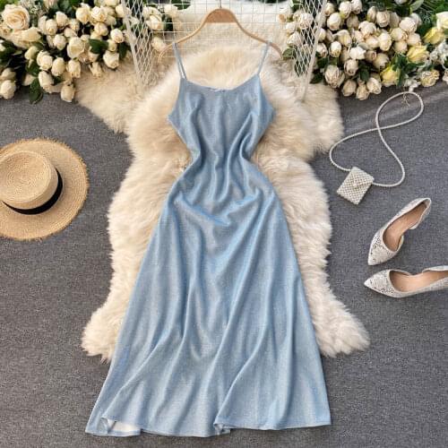 Croysier Dresses For Women 2021 Clothing Sleeveless Spaghetti Strap Summer Dress Glitter Evening Party Elegant Midi Sexy Dress
