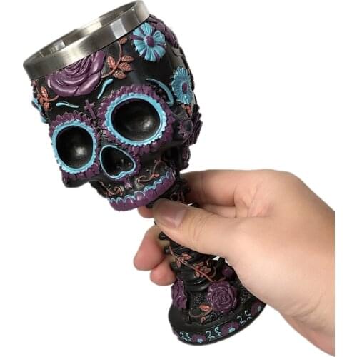 Color Skull Wine Cups Resin Stainless Steel Coffee Mugs Cool Drinkware