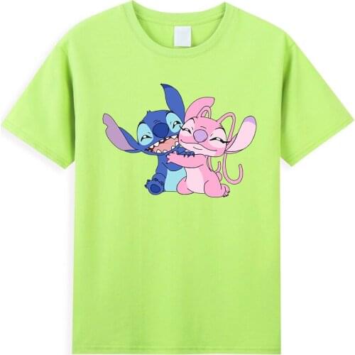 Cartoon Cute Comfy Stitch Print Men T-Shirt Hipster Disney Anime Top Cotton Soft Comfortable T Shirt Casual Harajuku T Shirts