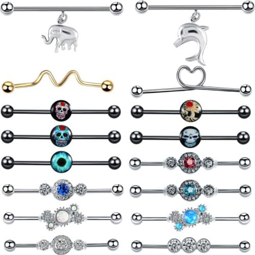 1PC Steel 14G Industrial Piercings Barbells Ear Tragus Cartilage Helix Piercings Long Earring Piercings Bar Scaffold Body Jewery