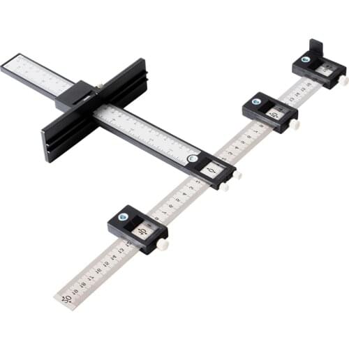 Woodworking Tool Detachable Hardware Locator Wood Drilling Stainless Steel Ruler With Guide Blocks Location Drill Bits Guide Set