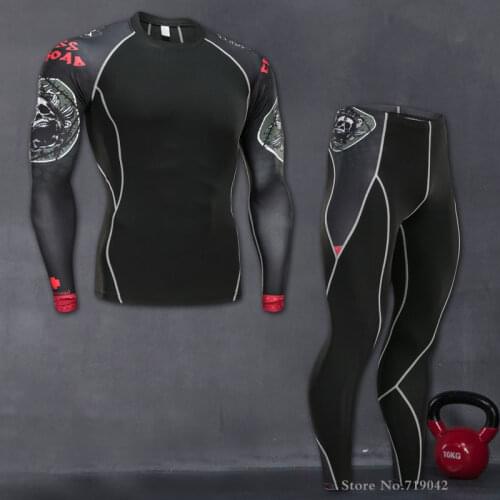 Hot Mens Winter Warm Sports Underwear Set Jogging Clothes Men Compression Crossfit Shirt+ Leggings 2 Pieces Running Set Tights