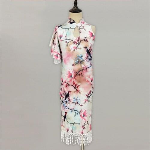 Colorful Cheongsam Latin Dance Performance Costume for Girls Fringed Dress Kids Practice Clothes Latin Dance Dresses SL4846