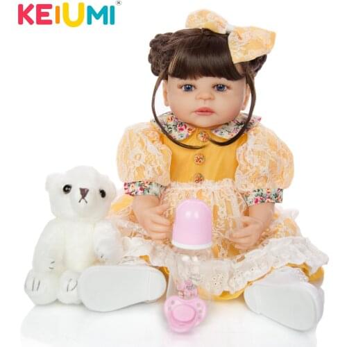 KEIUMI Reborn Boneca 55cm 22 inch Full Silicone Doll Reborn Baby Girl Doll With Yellow Dress For Girl Christmas Day Gift