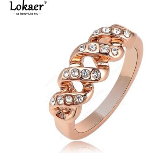 Lokaer Fashion Screw Shape Rings For Women Girls Rose Gold Color Rhinestone Crystal Engagement Ring Jewelry Anneau HQ0130