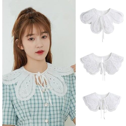 Fake Collar For Women Casual Bows Ribbon Shawl Half Shirt Simple Lace White Detachable Lapel Blouse Clothes Accessories Collars