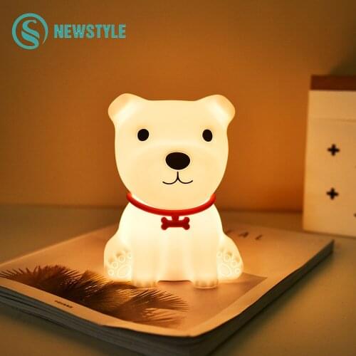 Cute Dog Colorful LED Night Light Touch Sensor USB Charging Silicone Baby Bedroom Sleep Lamp For Children Kid Holiday Gift