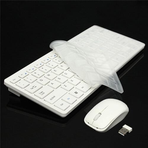 Mini Wireless 2.4 G Keyboard+ Mouse+ Dongle Receiver+ Membrace Set White