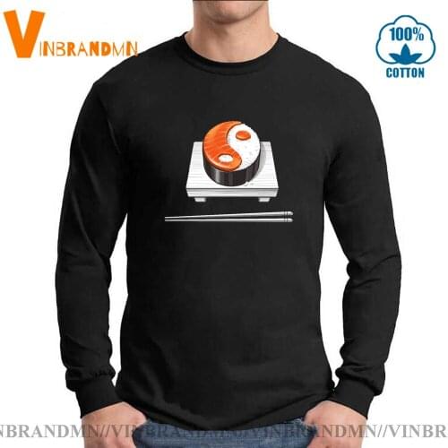 Fashion Japanese Food Funny Sushi Yin Yang T-shirt for Foodie Chinese Tai Chi Style Feng Sushi T shirt men New Long Sleeves