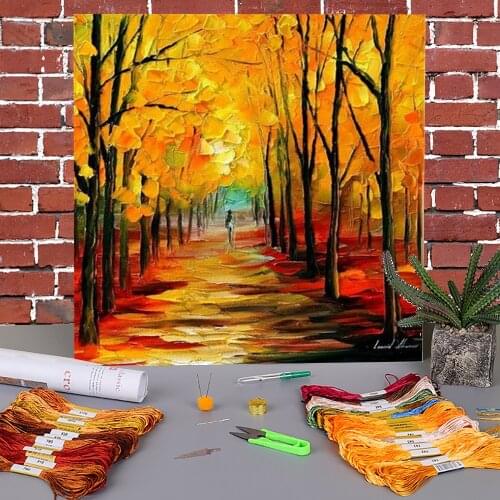 Gold Expanse Printed Canvas 11CT Cross-Stitch DIY Embroidery Kit DMC Threads Craft Hobby Knitting Sewing Gift Room Jewelry