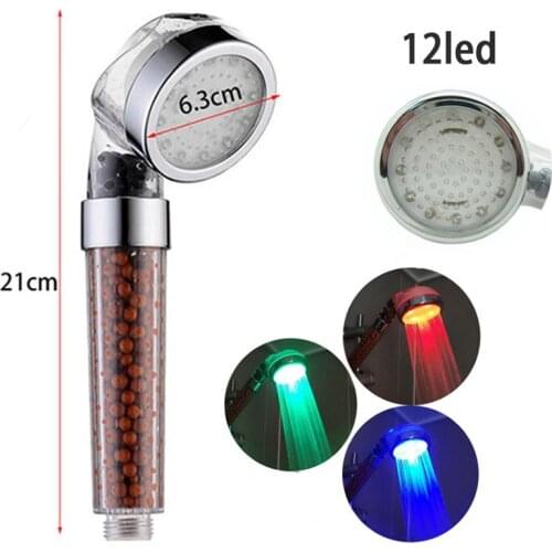 Shower Head LED Light Mineral Filter Bath Showerhead Temperature Control Sensor High Pressure Rainfall SPA 3 Color Water Saving