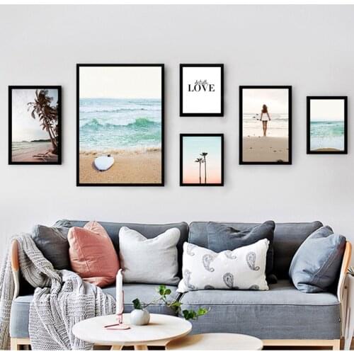 Wall Art Canvas Painting Home Decor Summer Tropical Decoration Picture Scandinavian Ocean Beach Palm Tree Print Scenery