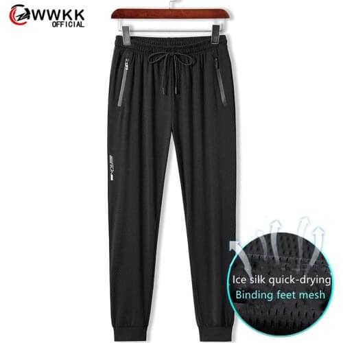WWKK 2021 New Mens Quick Dry Workout Fitness Pants Casual Sport High stretch Ice Silk And Mesh Gym Jogger Pants