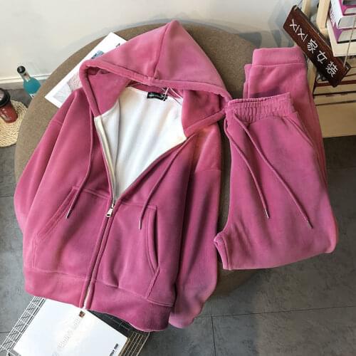 2020 Autumn and Winter New Plus Velvet Thick Zipper Sweater Women Tide Suit Korean Loose Sports and Leisure Two-piece Suit