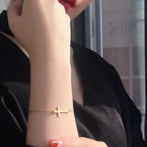 New Fashion Trend Ladies Couple Stainless Steel Bracelet Cross Pendant Adjustable Bracelet Lucky Gift Friendship Jewelry